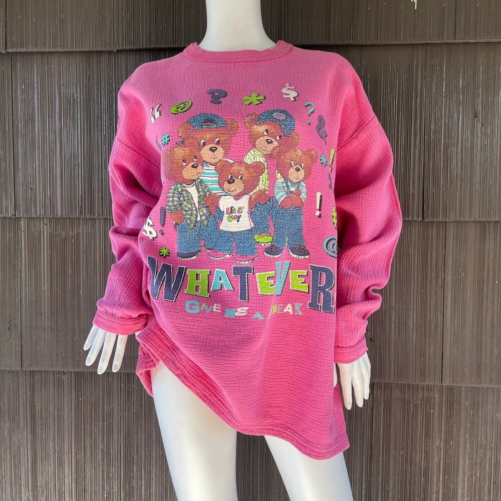🔥Vintage USA Whatever! Give Me A Break Bears Pink Barbiecore Pullover Sweater